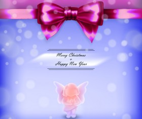 Ornate christmas cards with ribbon bow vector set 02