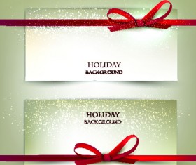 Ornate christmas cards with ribbon bow vector set 04