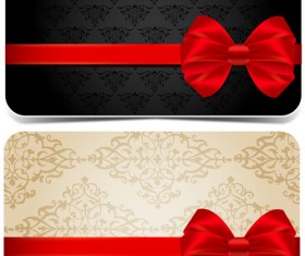 Ornate red bow cards vector material