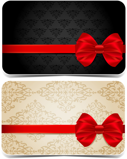 Ornate red bow cards vector material