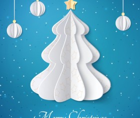 Paper christmas tree with baubles vector background