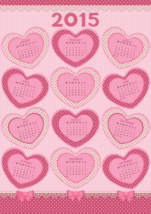 Pink heart calendar 2015 vector