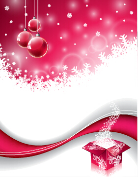 Pink red christmas baubles with background vector 01
