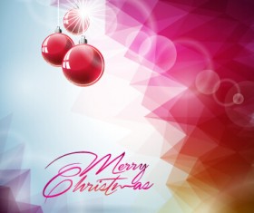 Pink red christmas baubles with background vector 02