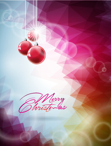 Pink red christmas baubles with background vector 02