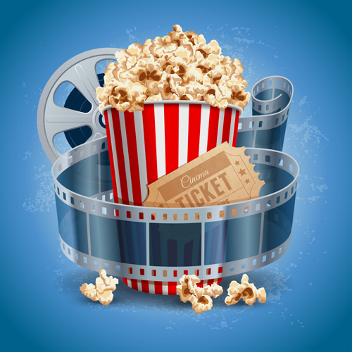 Popcorn with film elements vector background 02