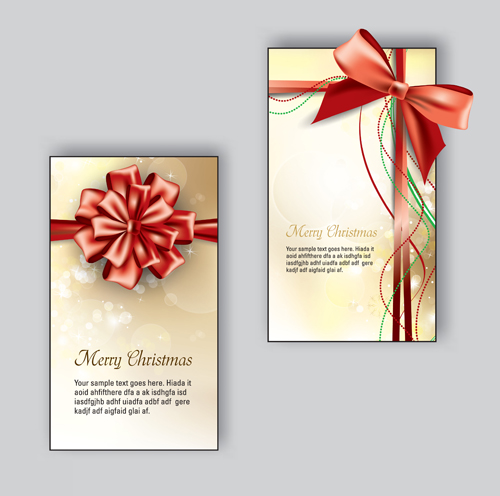 Pretty bow christmas cards design vector 01