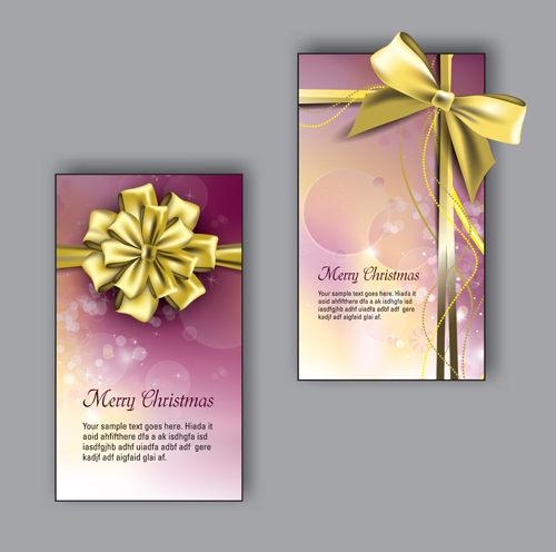 Pretty bow christmas cards design vector 04