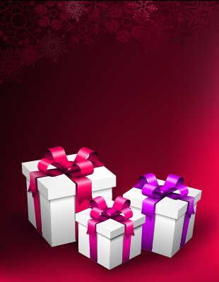 Red christmas background with gift vector