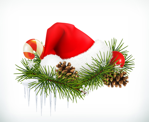 Red christmas hats and needles vector illustration