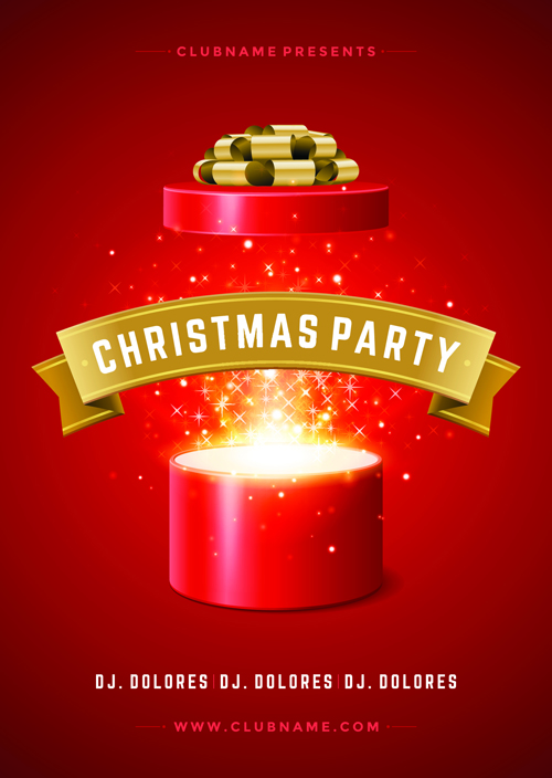 Red style xmas party flyer vector 01