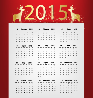 Red with white 2015 calendar vector