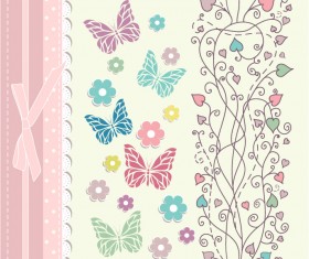 Refreshing lace with floral invitation cards vector 01