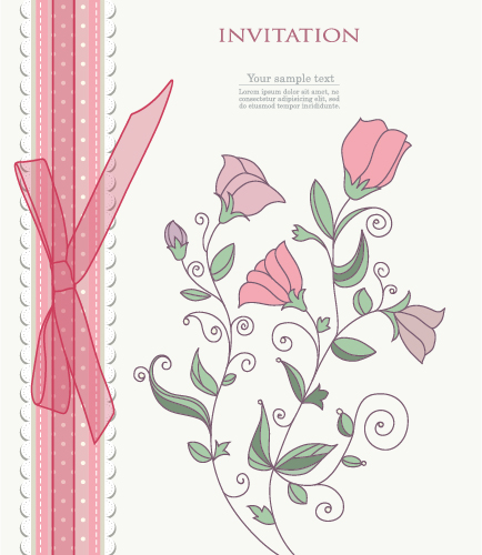 Refreshing lace with floral invitation cards vector 02
