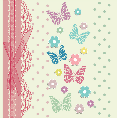 Refreshing lace with floral invitation cards vector 04