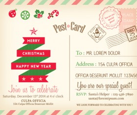 Retro christmas postcard vector template 01