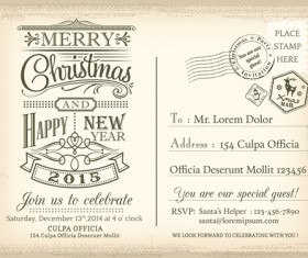 Retro christmas postcard vector template 02