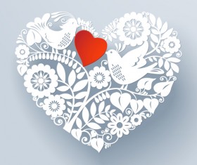 Romantic birds with floral hearts vector 02