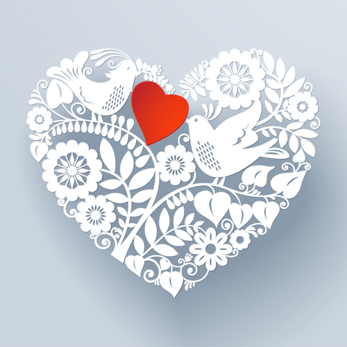 Romantic birds with floral hearts vector 02