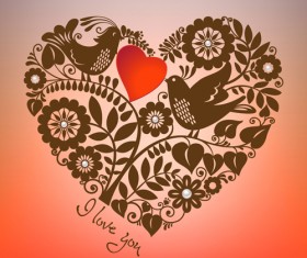Romantic birds with floral hearts vector 03