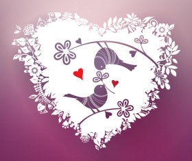 Romantic birds with floral hearts vector 04