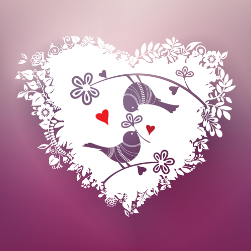 Romantic birds with floral hearts vector 04