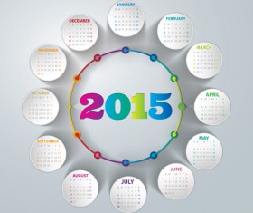 Round paper cards calendar 2015 vector