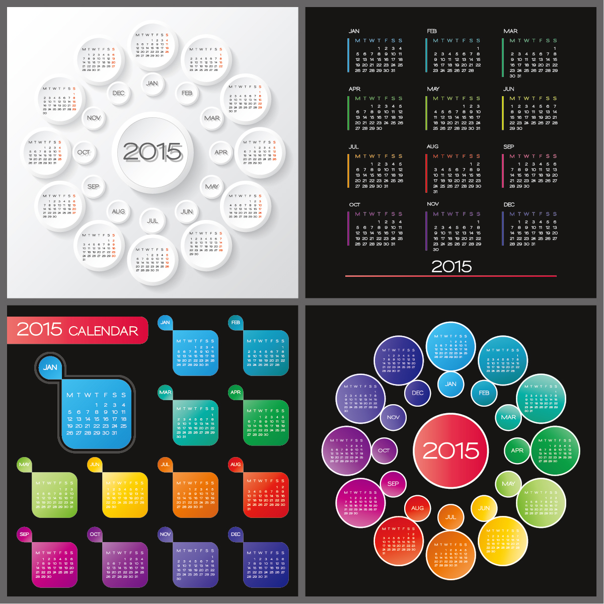 Round with gird 2015 calendars vector design