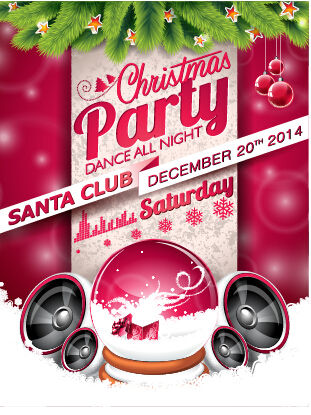 Santa club christmas music party poster vector 01