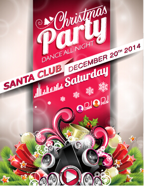 Santa club christmas music party poster vector 03