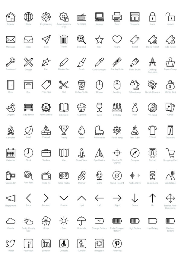 Set of media and computer outline icons