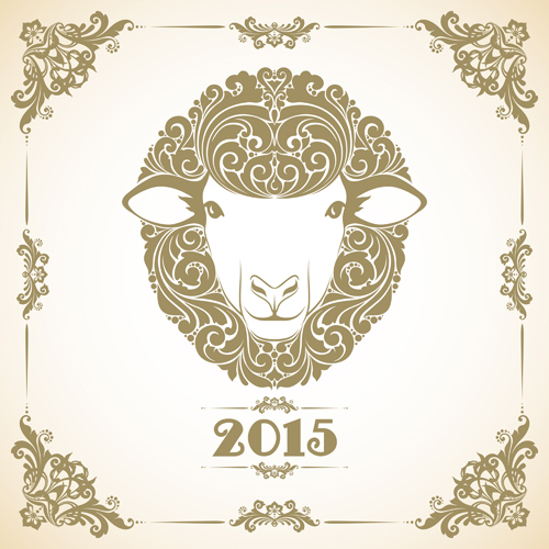 Sheep new year 2015 retro vector background 02