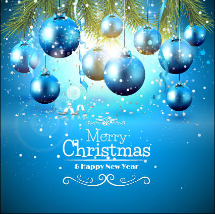 Shiny blue xmas ball with vector background free download