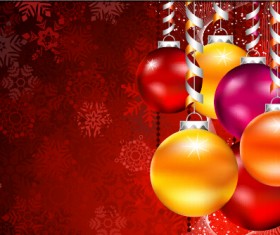 Shiny christmas baubles with red snow background vector