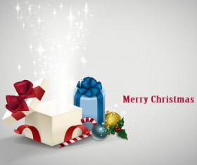 Shiny christmas gift box with ball background