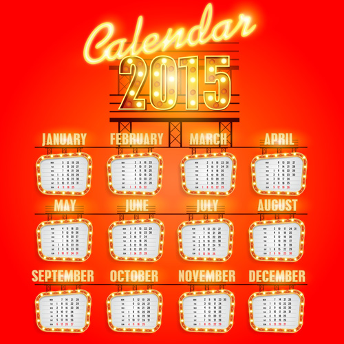 Shiny lights calendar 2015 vector