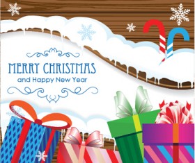 Snow christmas gift with wooden background