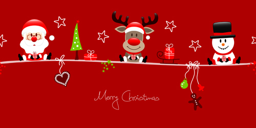 Snowman santa with reindeer red christmas background