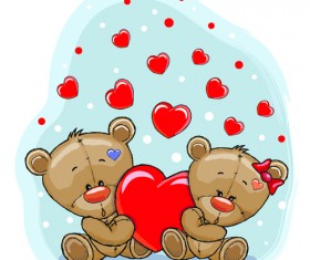 Teddy bear with red heart vector cards 01