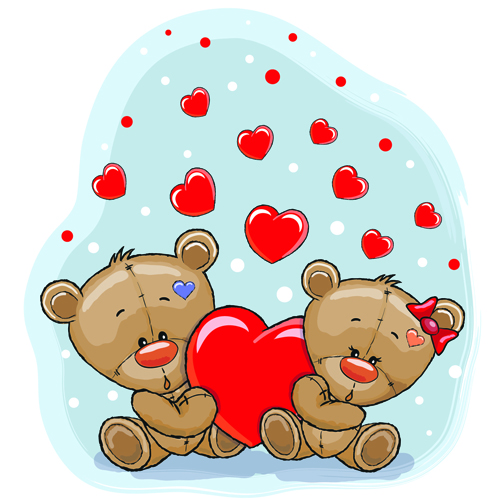 Teddy bear with red heart vector cards 01