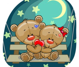 Teddy bear with red heart vector cards 02