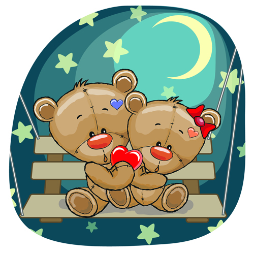 Teddy bear with red heart vector cards 02