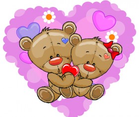 Teddy bear with red heart vector cards 03