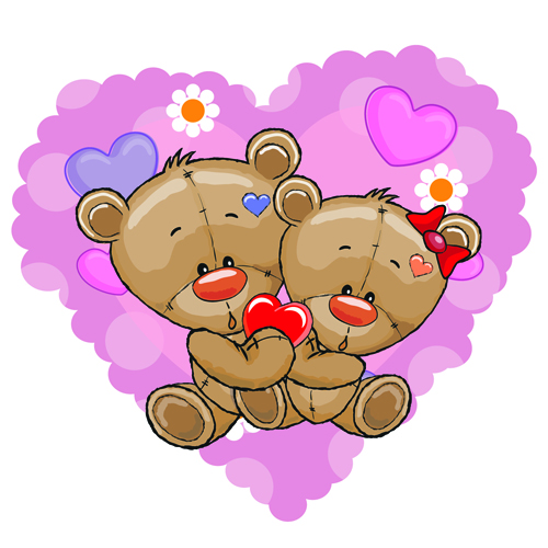 Teddy bear with red heart vector cards 03