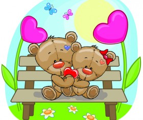 Teddy bear with red heart vector cards 04