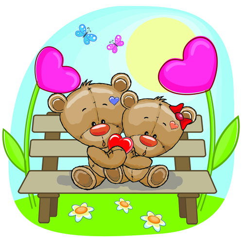 Teddy bear with red heart vector cards 04