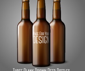 Three blank brown beer bottles vector