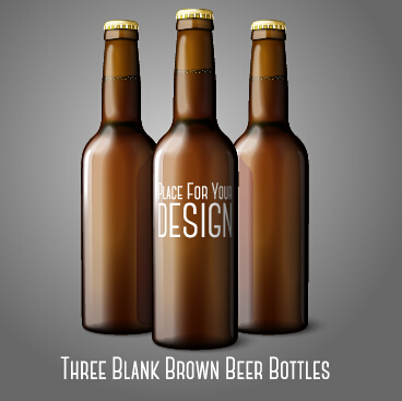 Three blank brown beer bottles vector