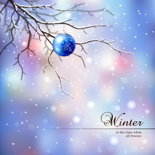 Tree branch and blurs winter background vector 01