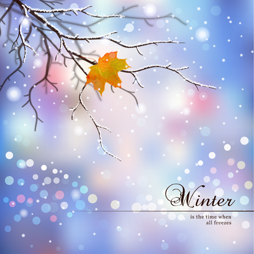Tree branch and blurs winter background vector 02